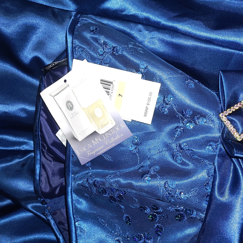 Jessica McClintock Blue Satin Dress